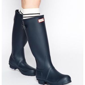 Lightly used matte navy hunter boots